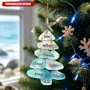 Personalized Sea Glass Tree Ornament Christmas Gift - Custom Names & Year