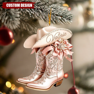Personalized Cowgirl Boot & Hat Christmas Ornament