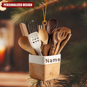 Personalized Kitchen Utensil Ornament – Custom Name Chef Gift