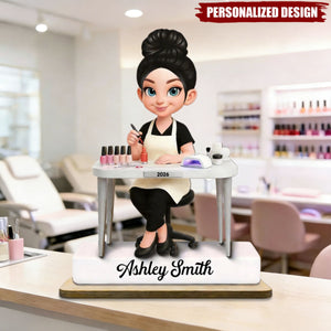 Personalized Cute Cartoon Nail Technician Wooden Plaque –Thoughtful Gift for Nail Technician