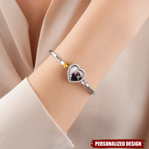 Personalized Heart Photo Birthstone Bracelet — Custom Name & Picture Bracelet
