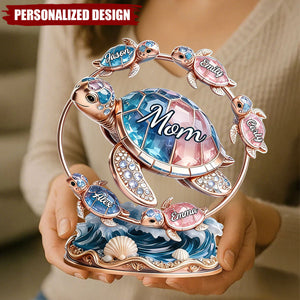Personalized Mom Sea Turtle Family Desktop Ornament - Gift for Mom, Mother’s Day Gift