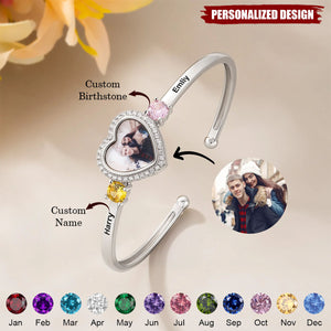 Personalized Heart Photo Birthstone Bracelet — Custom Name & Picture Bracelet