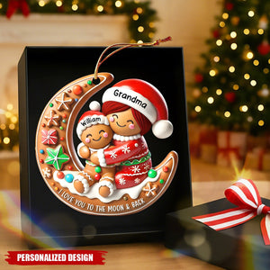 Personalized Gingerbread Moon Grandma and Grandchild Christmas Acrylic Ornament