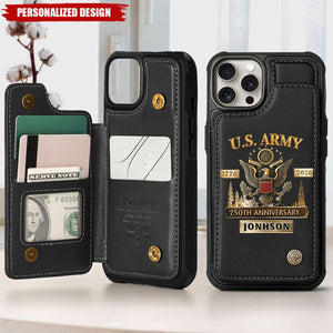 Personalized U.S. Army Leather Wallet Phone Case - Custom Name Military Veteran Gift