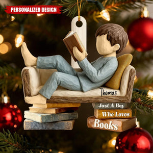 Personalized Reading Ornament – Just a Boy/Girl Who Loves Books