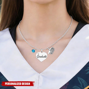 Personalized Graduation Heart Necklace - Class of 2026 Gift for Graduate