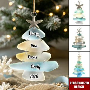 Personalized Sea Glass Tree Ornament Christmas Gift - Custom Names & Year