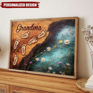 Personalized Grandkids Footprint Poster - Gift For Grandma