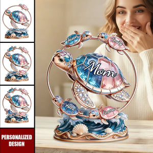 Personalized Mom Sea Turtle Family Desktop Ornament - Gift for Mom, Mother’s Day Gift