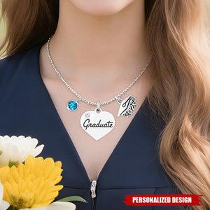 Personalized Graduation Heart Necklace - Class of 2026 Gift for Graduate
