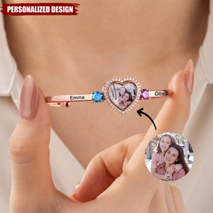 Personalized Heart Photo Birthstone Bracelet — Custom Name & Picture Bracelet