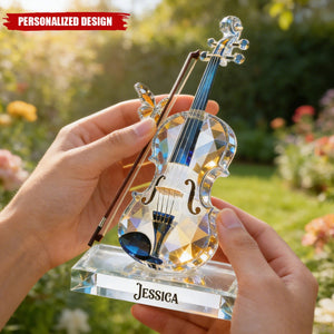 Personalized Crystal-Style Violin Plaque — Custom Name Music Lover Gift