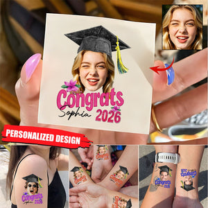 Personalized Graduation Face Temporary Tattoo - Congrats, Graduation Senior Tattoo Gift