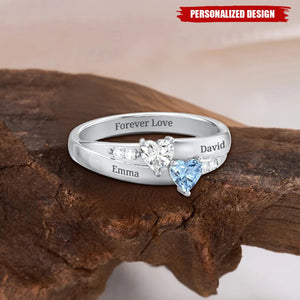 Personalized Double Heart Birthstone Ring — Perfect Valentine’s Day Gift for Her