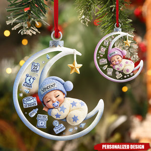 Custom Baby Sleeping on Moon Christmas Ornament – Name & Birth Details