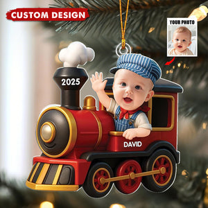 Personalized Kid Railroader Train Christmas Ornament - Custom Photo And Design