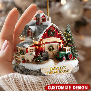 Custom Farmhouse Christmas Ornament – Personalized Barn, Tractor & Name Gift