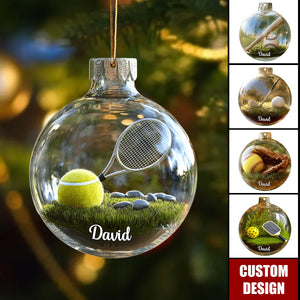 Personalized Sports Ball Glass Ornament – Custom Name Gift for Athletes & Fans