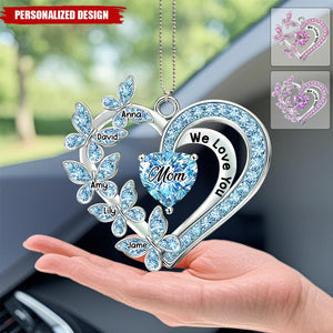 Personalized Mom Heart Butterfly Car Ornament - Mother's Day Gift