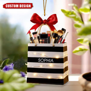 Personalized Makeup Bag Christmas Ornament – Custom Name Beauty Lover Gift