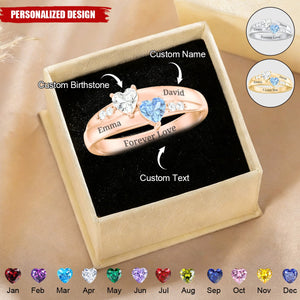 Personalized Double Heart Birthstone Ring — Perfect Valentine’s Day Gift for Her