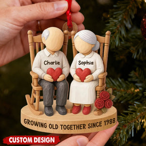 Custom “Growing Old Together” Anniversary Ornament – Personalized Elderly Couple Gift With Names & Year