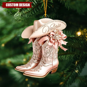 Personalized Cowgirl Boot & Hat Christmas Ornament