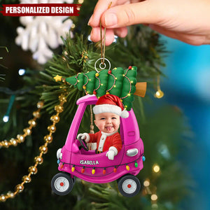 Custom Baby Christmas Car Ornament – Personalized Baby Photo & Name Keepsake