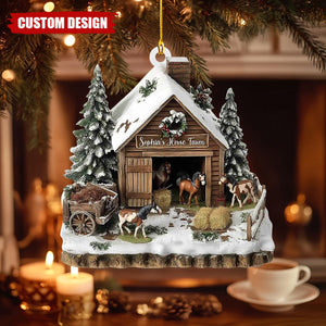 Custom Horse Farm Christmas Ornament – Personalized Winter Barn Scene
