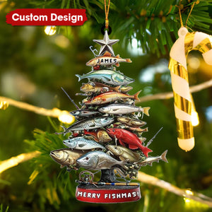 Personalized Fishing Christmas Ornament – Custom Name “Merry Fishmas” Tree for Anglers & Fishermen