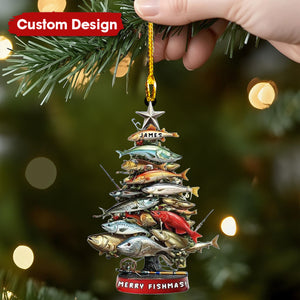 Personalized Fishing Christmas Ornament – Custom Name “Merry Fishmas” Tree for Anglers & Fishermen