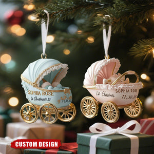 Personalized Baby Carriage Christmas Ornament – Custom Name & Date