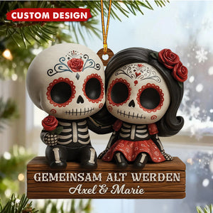 Custom “Growing Old Together” Skull Couple Ornament – Personalized Names Gift for Couples