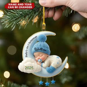Personalized Baby's 1st Christmas Moon Ornament – Custom Name & Year Keepsake Gift