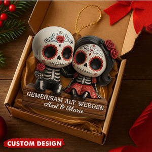 Custom “Growing Old Together” Skull Couple Ornament – Personalized Names Gift for Couples