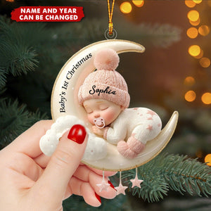 Personalized Baby's 1st Christmas Moon Ornament – Custom Name & Year Keepsake Gift