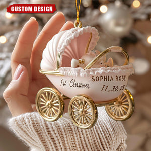 Personalized Baby Carriage Christmas Ornament – Custom Name & Date