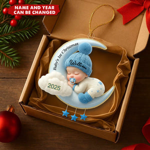 Personalized Baby's 1st Christmas Moon Ornament – Custom Name & Year Keepsake Gift