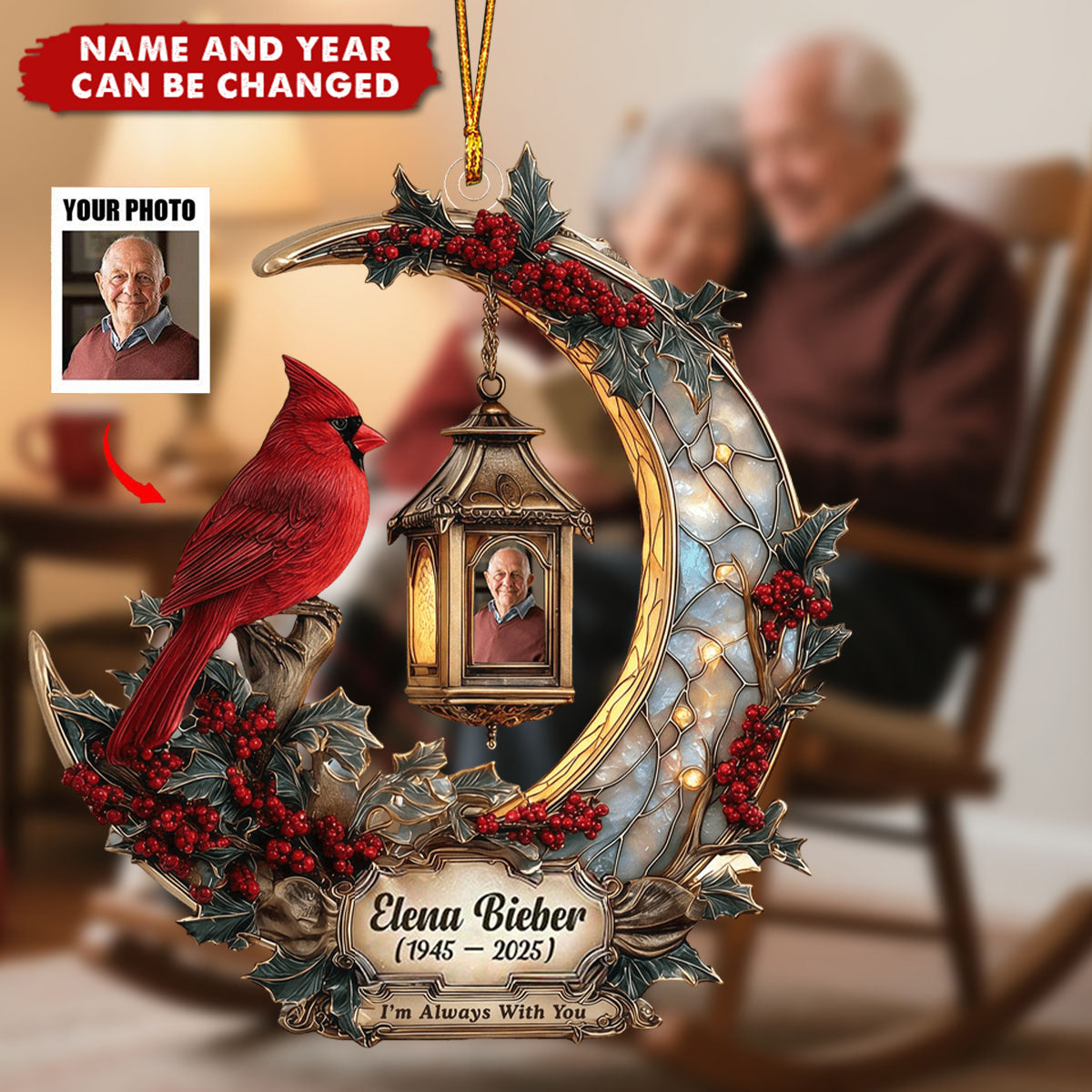 Custom Cardinal Memorial Ornament – Personalized Photo & Name Remembrance Gift
