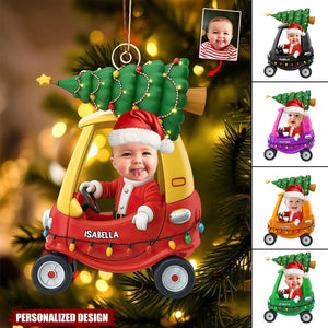 Custom Baby Christmas Car Ornament – Personalized Baby Photo & Name Keepsake