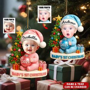 Baby’s First Christmas Ornament 2025 – Custom Face & Name Keepsake