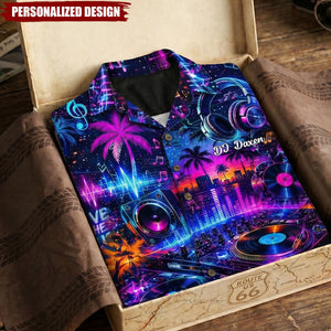 Personalized Neon DJ Turntable Tropical Hawaiian Shirt - Custom DJ Name