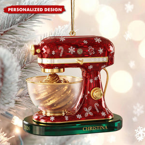 Personalized Red Christmas Stand Mixer Flat Acrylic Ornament - Custom Name & Year