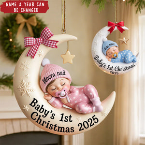 Personalized Baby’s 1st Christmas Moon Ornament – Custom Name & Year