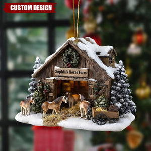 Rustic Personalized Horse Farm Christmas Ornament – Custom Barn Décor for Horse Lovers