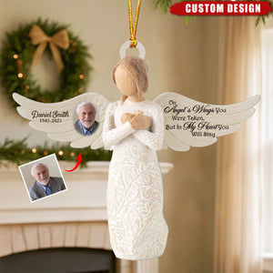 Custom Angel Memorial Ornament – “On Angel’s Wings” Personalized Photo Tribute