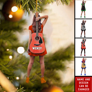 Personalized Guitar Girl Ornament – Gift For Guitar Lovers
