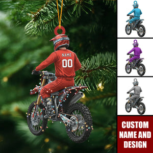 Personalized Motocross Rider Christmas Ornament – Custom Name & Number