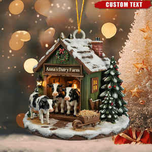 Custom Dairy Farm Christmas Ornament β Personalized Barn with Cows